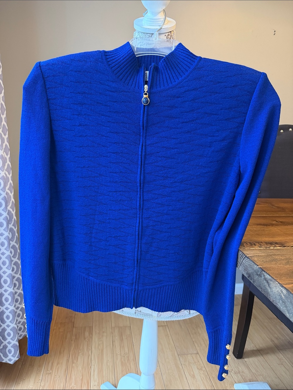 St. John Cobalt Blue Zip-Front Knit Cardigan